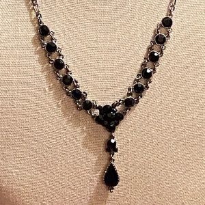 P.O.F.J. Black Silver Gilded Age Tear Drop Necklace